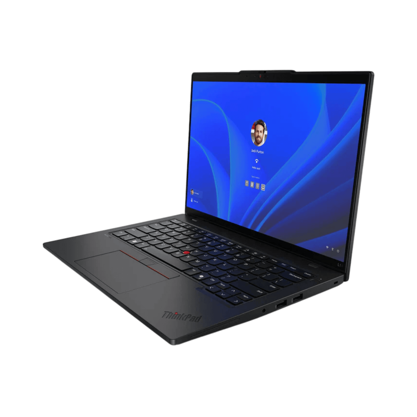 Refurbished laptop Lenovo ThinkPad L14 with TrackPoint and backlit keys visible