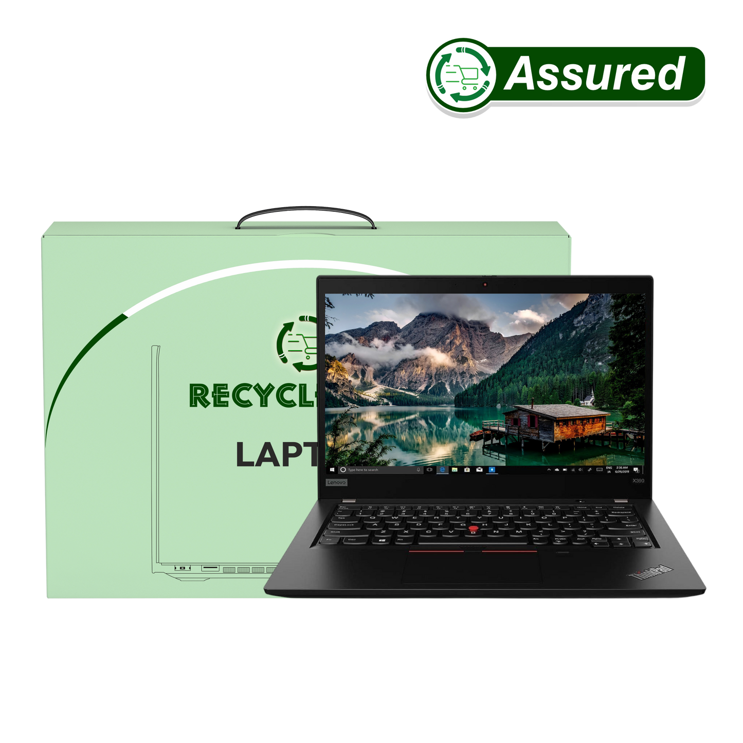 Refurbished Laptop Lenovo ThinkPad X390 i7 8th Gen front view with Windows 11 and MS Office