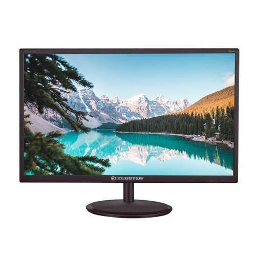Zebster 19-inch LED monitor with slim design, featuring HDMI and VGA inputs, ideal for home and office setups