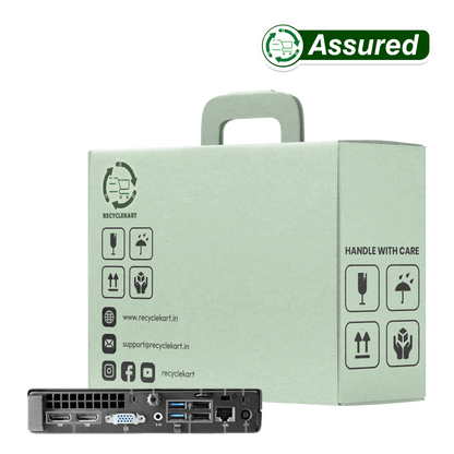 Rear panel of refurbished HP ProDesk Intel Core i5 4th Gen mini PC with ports and ventilation for connectivity