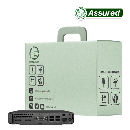 Rear ports and ventilation of HP ProDesk 8th Gen mini Refurbished desktop barebone computer