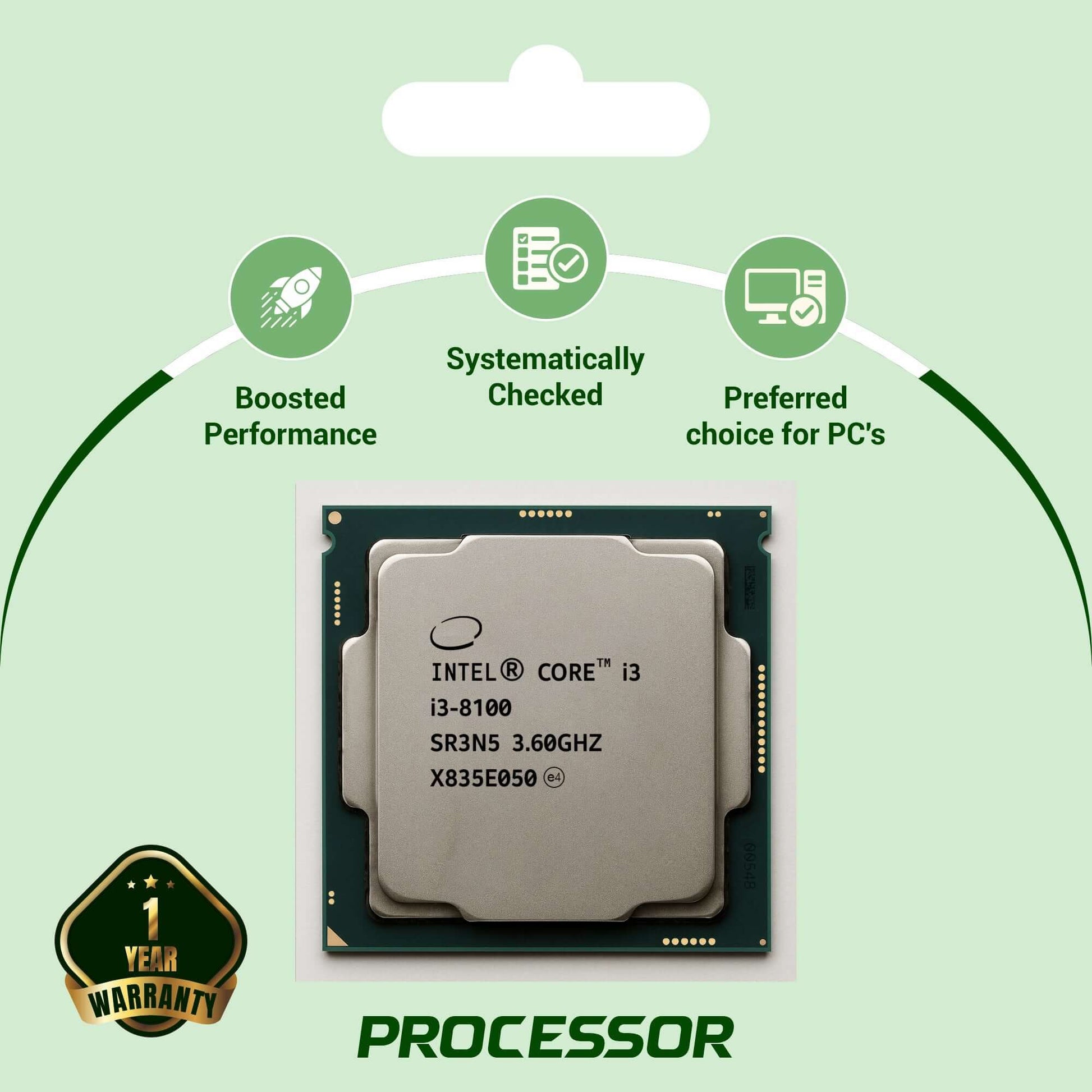 Processor) Intel Core i3-8th Generation Year Warranty